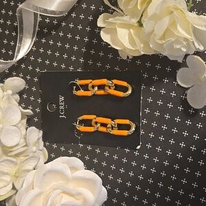 J. Crew Orange Convertible Chain Link Gold Tone Earrings NWT